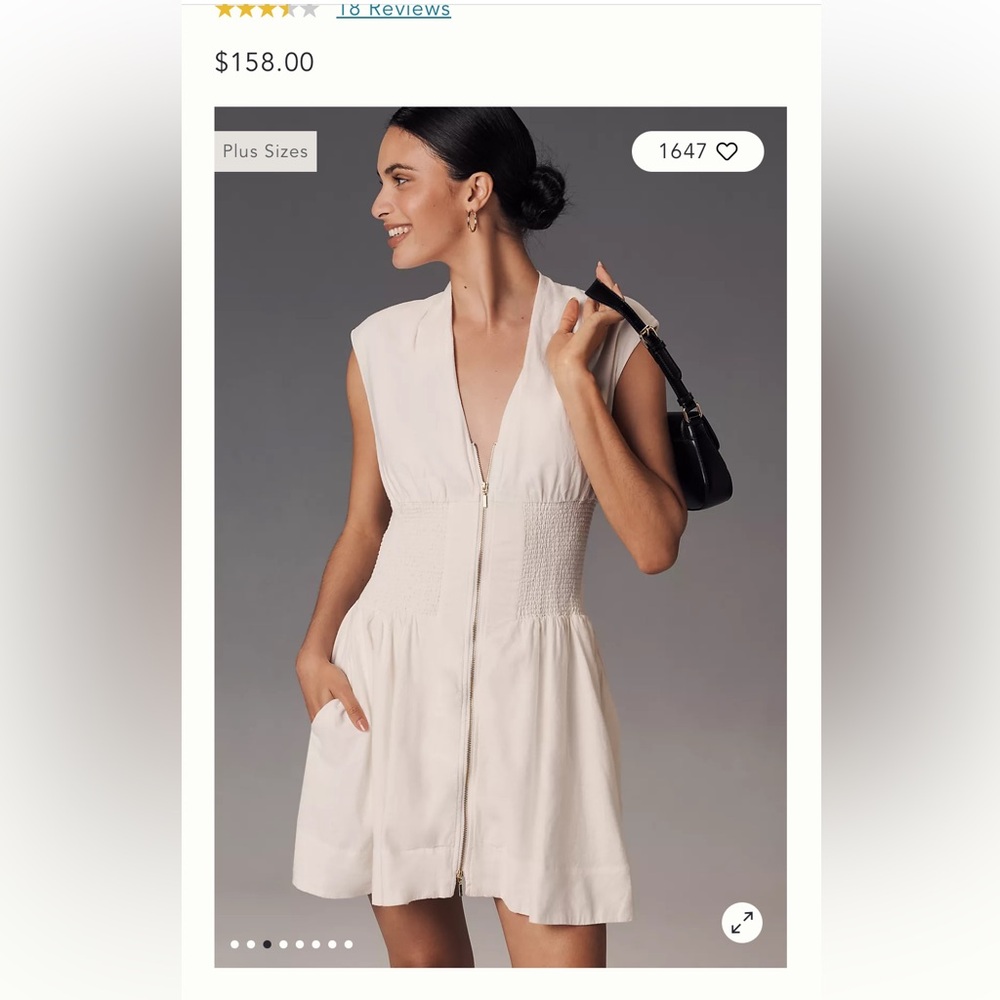 The Tommie Cap-Sleeve Smocked Front-Zip Dress: Linen Mini Edition 2025 NWT $158